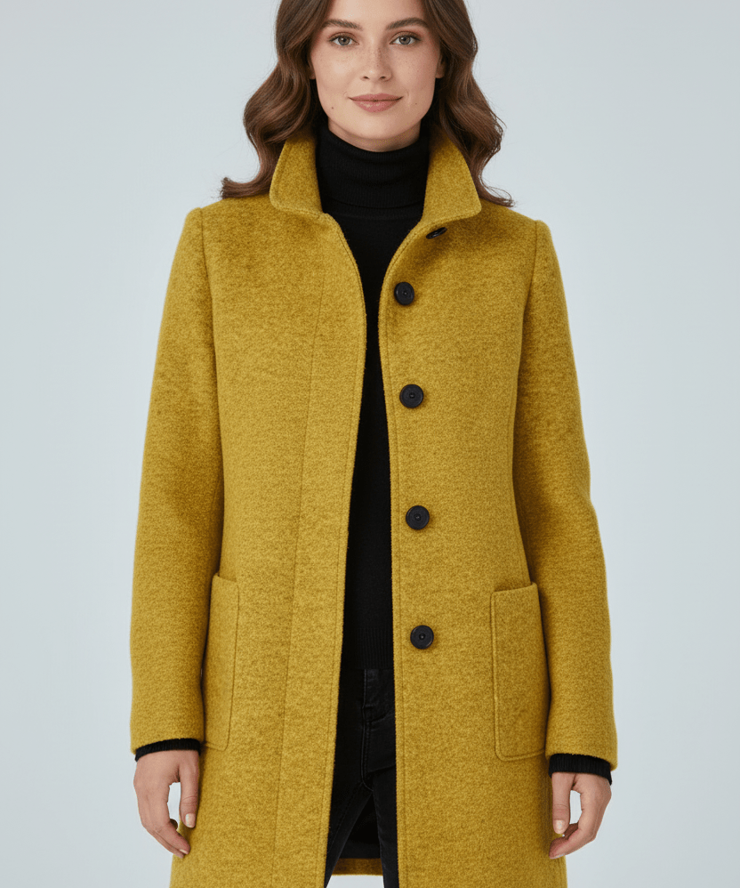 Manteau en Laine Mélangée avec Col Montant & Poches