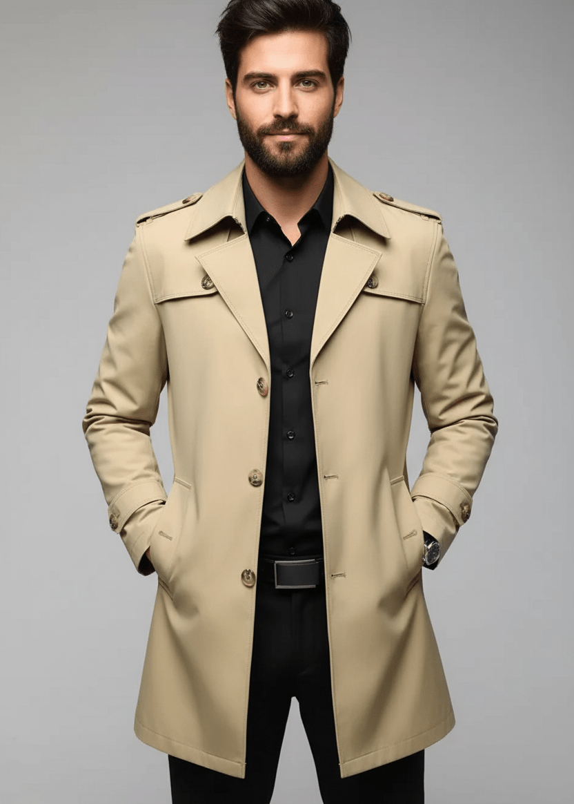 Trench pour Homme à Double Boutonnage Coupe Structurée