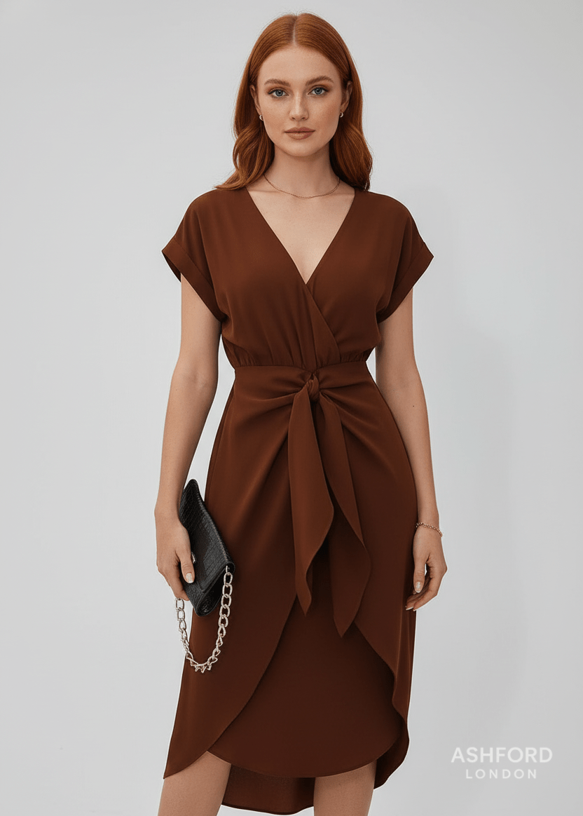 Robe Midi Élégante à Décolleté en V – Vert Émeraude
