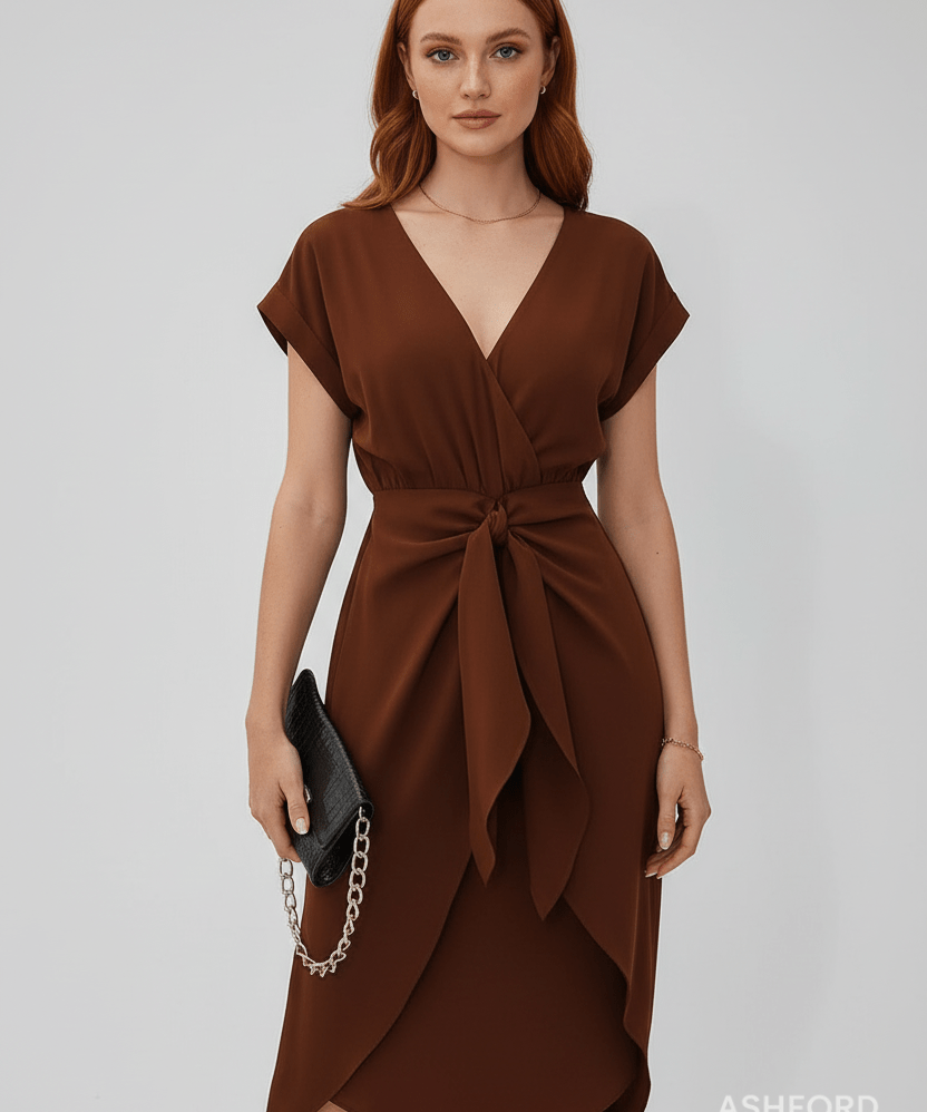 Robe Midi Élégante à Décolleté en V – Vert Émeraude