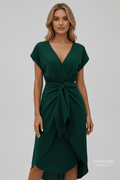 Robe Midi Élégante à Décolleté en V – Vert Émeraude