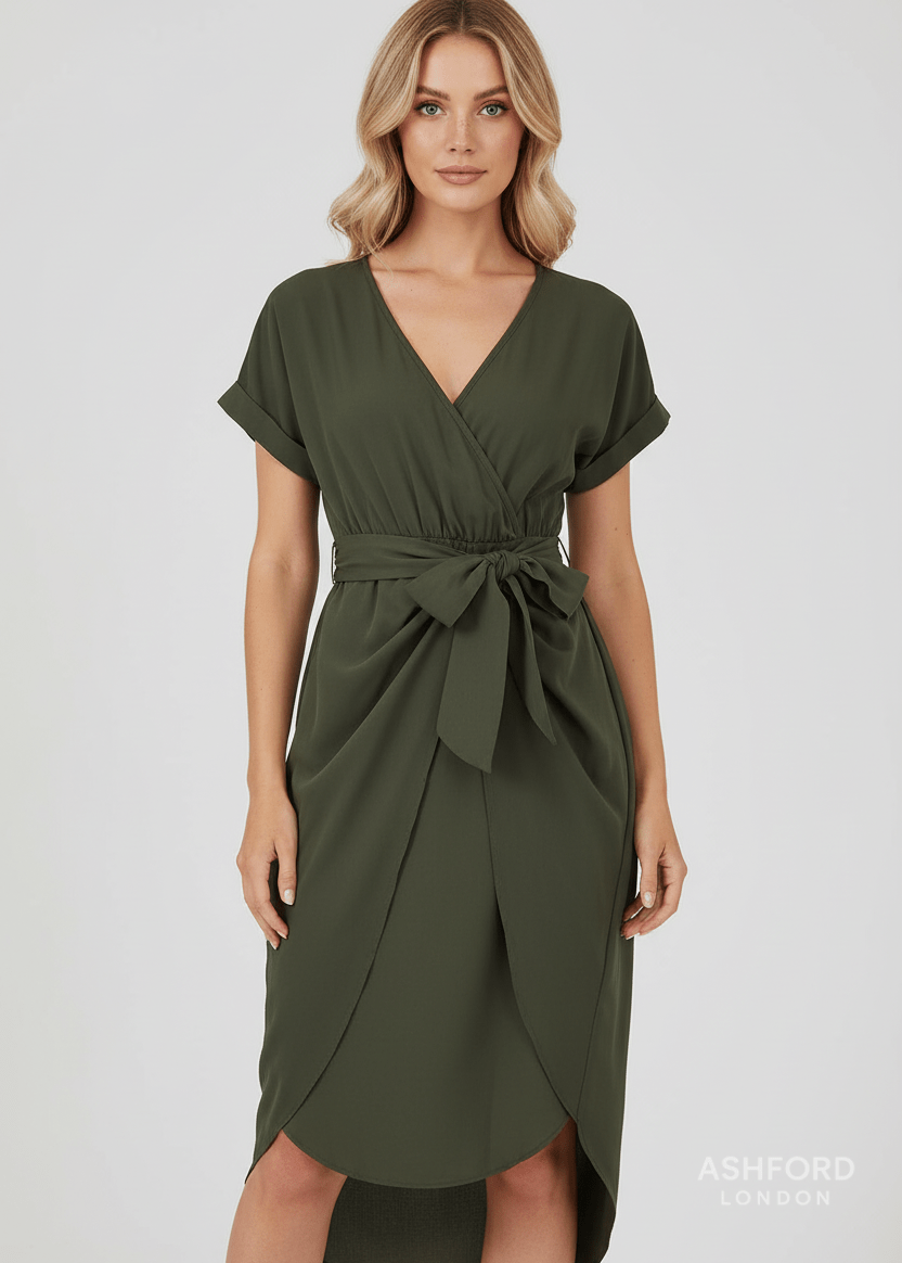 Robe Midi Élégante à Décolleté en V – Vert Émeraude