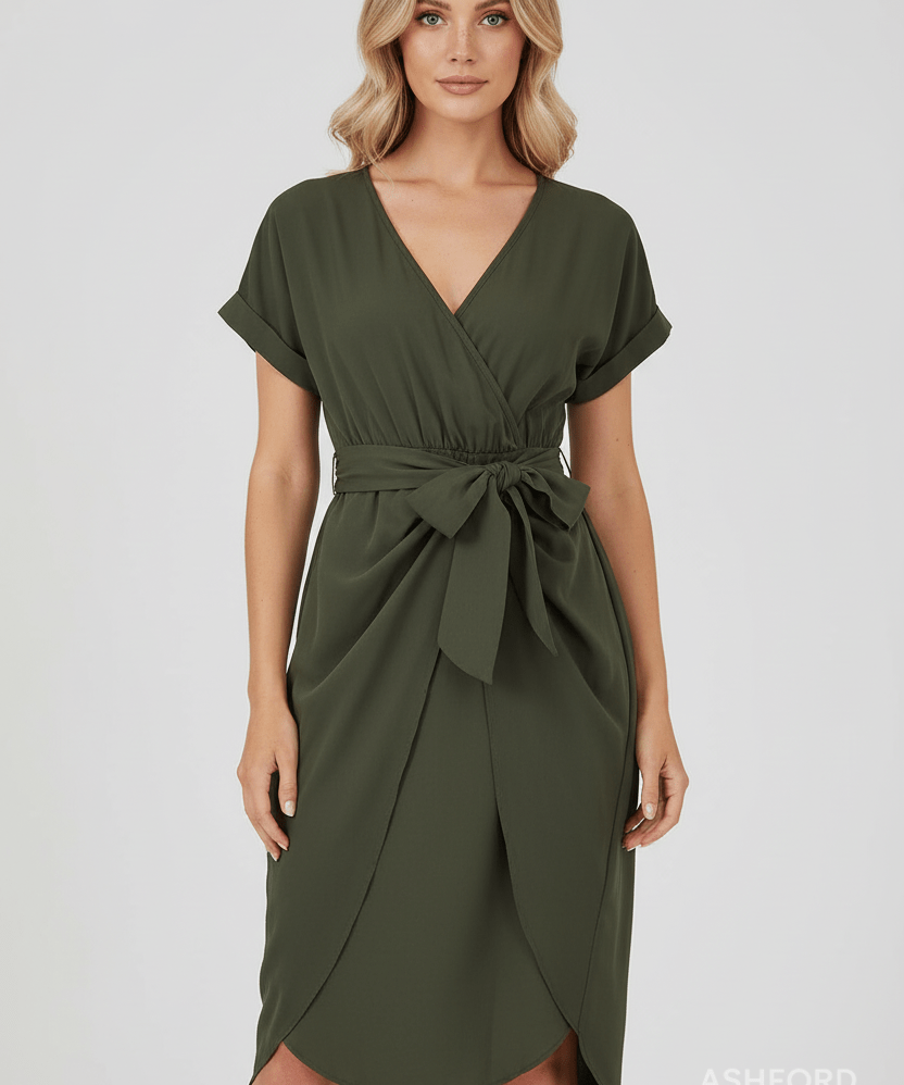 Robe Midi Élégante à Décolleté en V – Vert Émeraude