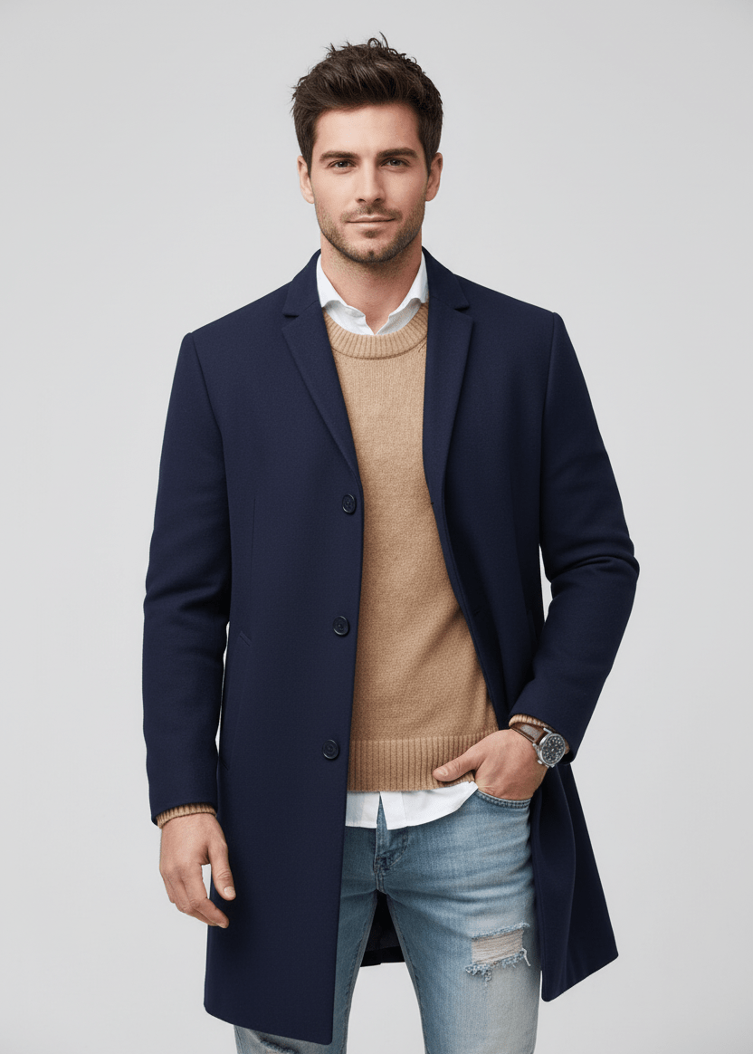 Trench Long sur Mesure pour Homme avec Col à Revers