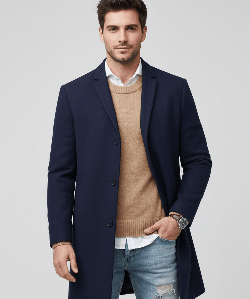 Trench Long sur Mesure pour Homme avec Col à Revers