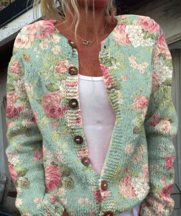 Gilet Tricoté Chaud pour Femmes avec Imprimé Floral - SANNE