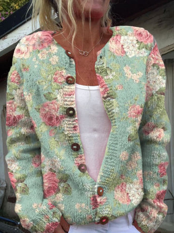 Gilet Tricoté Chaud pour Femmes avec Imprimé Floral - SANNE