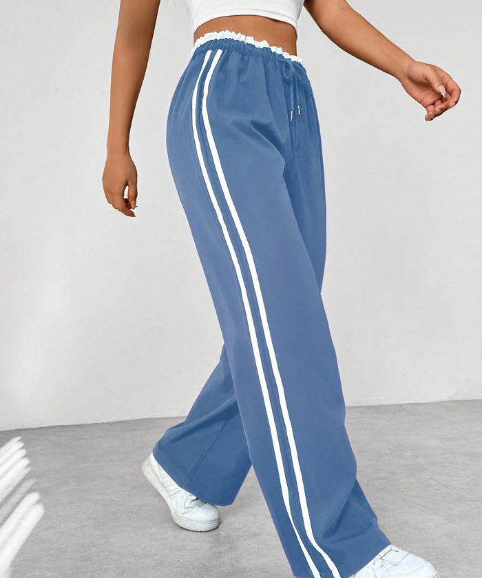 Pantalon de Jogging Sportif Taille Haute à Rayures