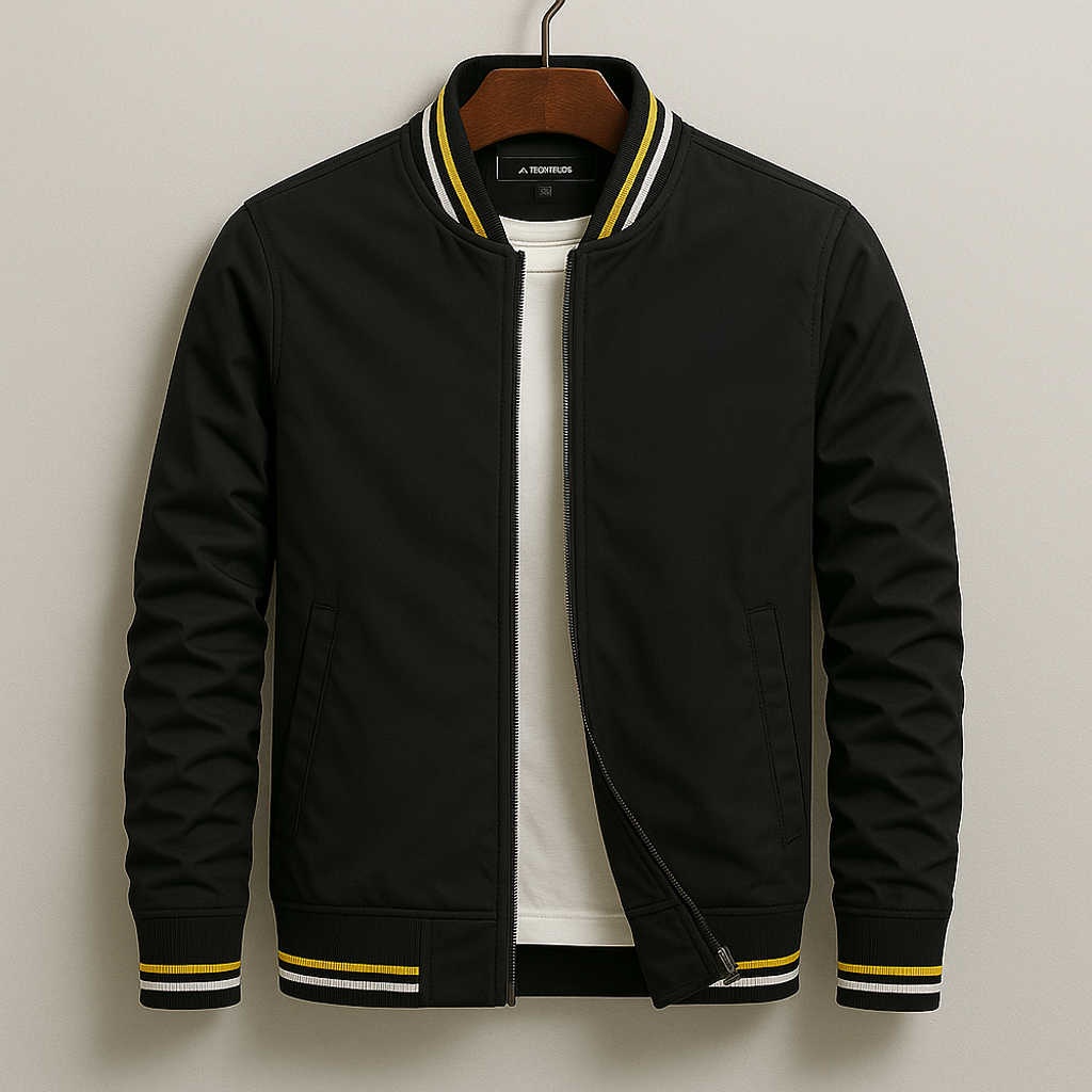 Veste Bomber Zippée pour Homme avec Col Ribané et Poches Frontales