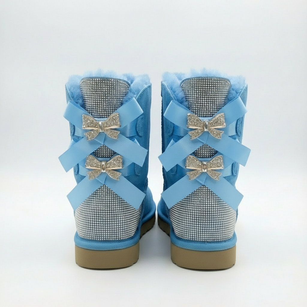 Sparkle Bow Boots Winter Suede Boots with Bow and Glittering Details