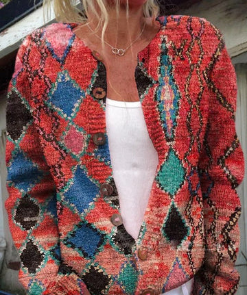 Gilet Tricoté Chaud pour Femmes avec Imprimé Floral - SANNE