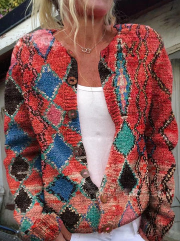 Gilet Tricoté Chaud pour Femmes avec Imprimé Floral - SANNE