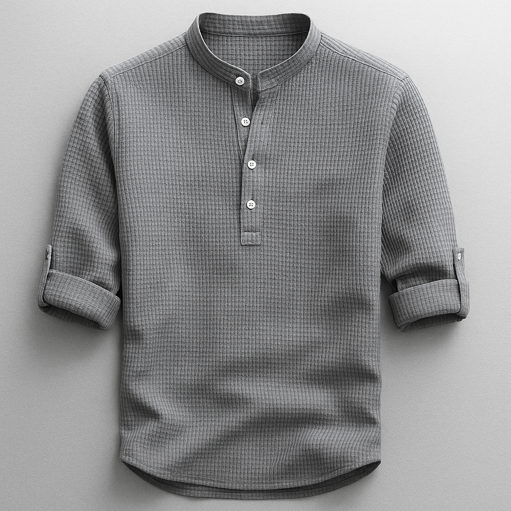Chemise à Col Mao – Manches Retroussées Fermeture Boutonnée Pour le Quotidien