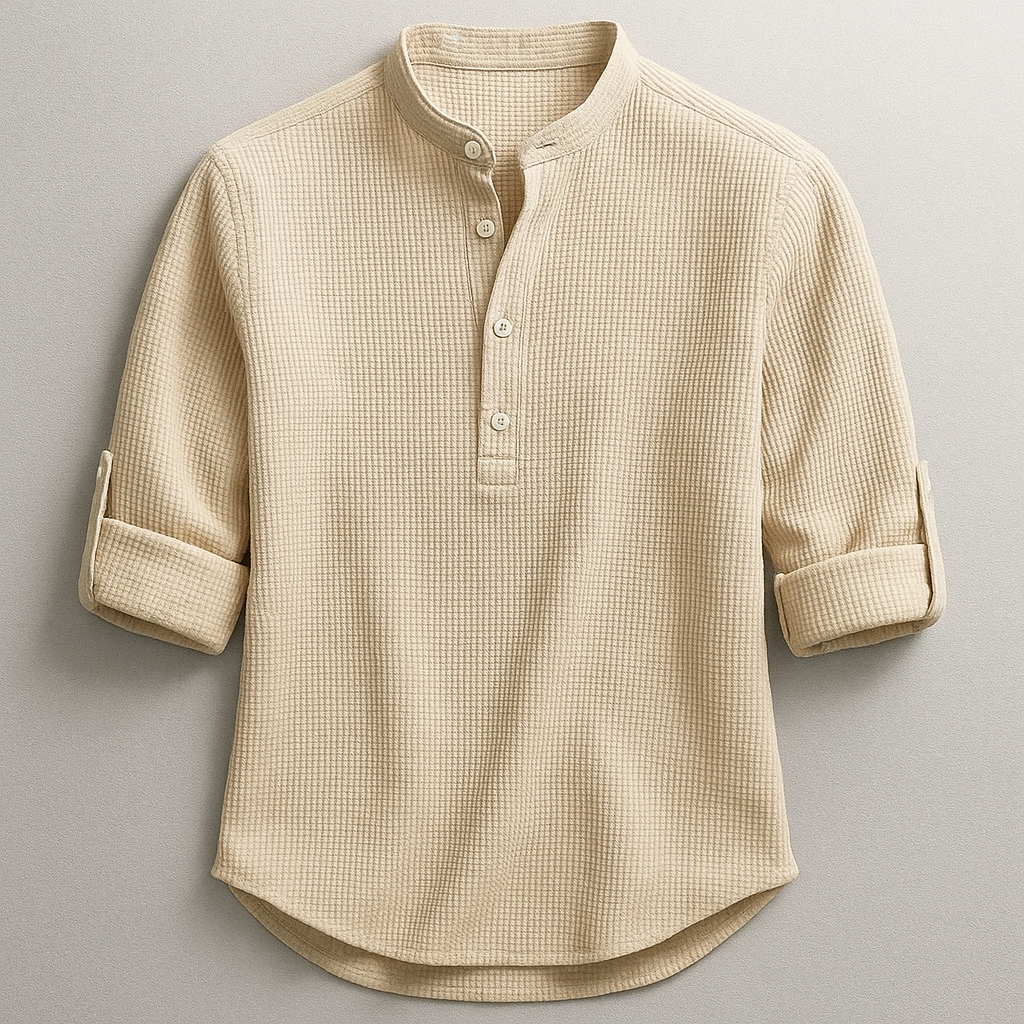 Chemise à Col Mao – Manches Retroussées Fermeture Boutonnée Pour le Quotidien