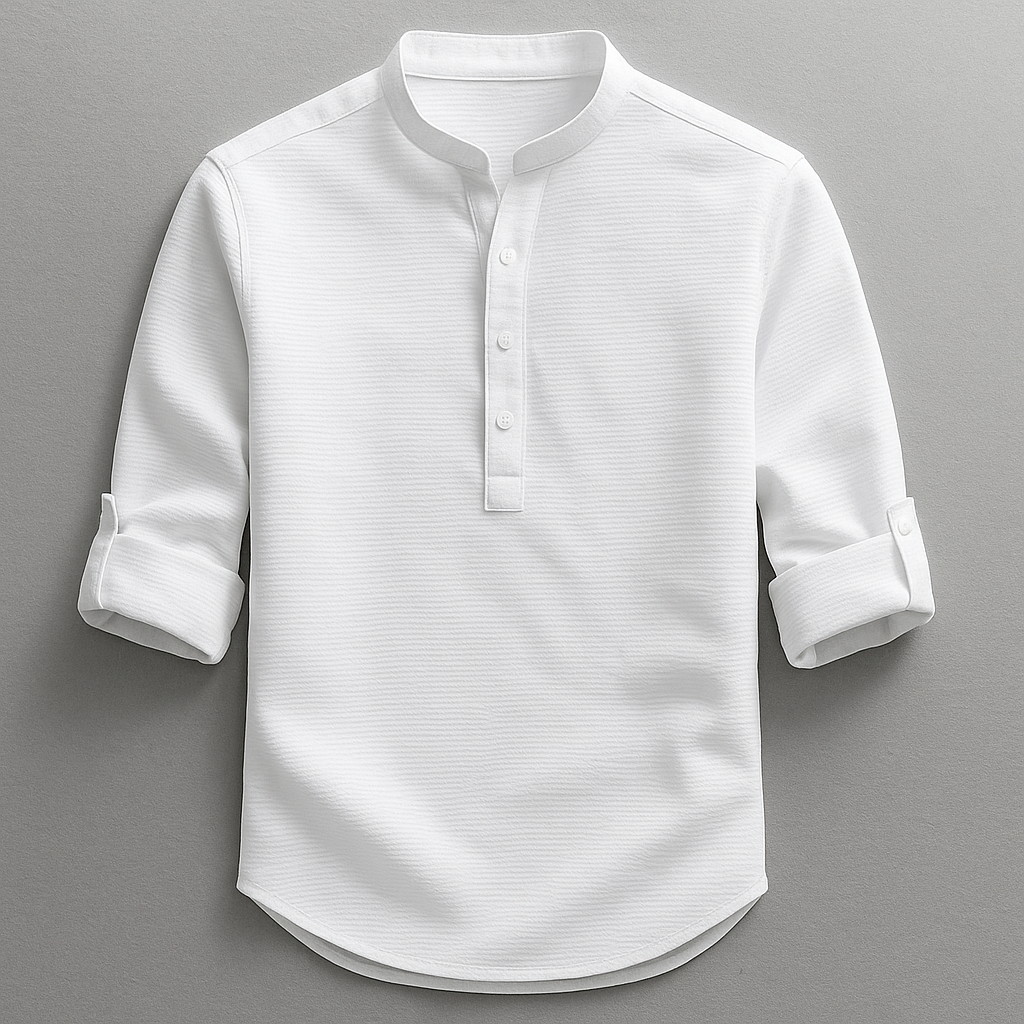Chemise à Col Mao – Manches Retroussées Fermeture Boutonnée Pour le Quotidien