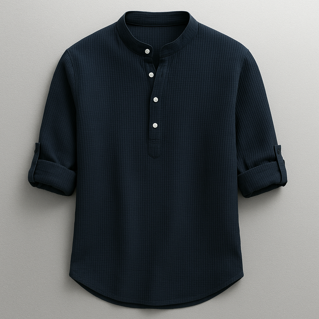 Chemise à Col Mao – Manches Retroussées Fermeture Boutonnée Pour le Quotidien