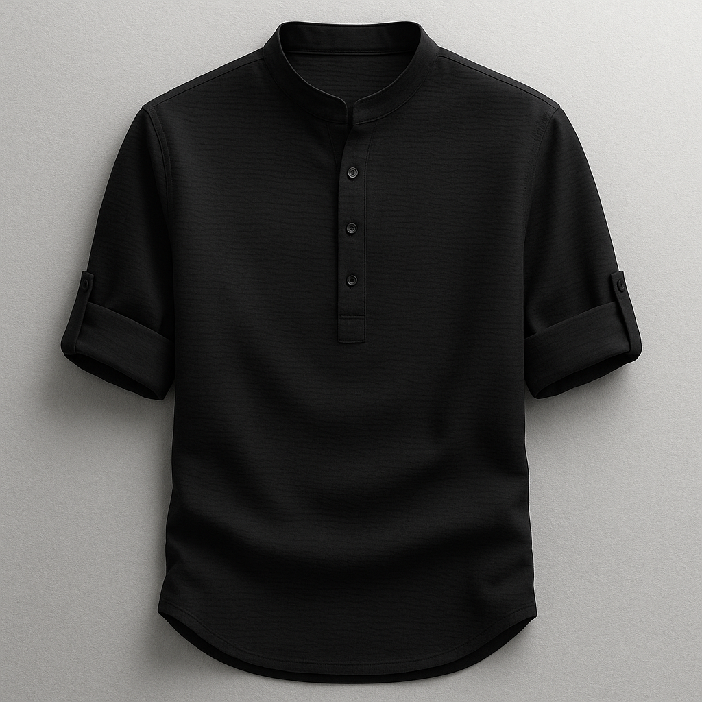 Chemise à Col Mao – Manches Retroussées Fermeture Boutonnée Pour le Quotidien