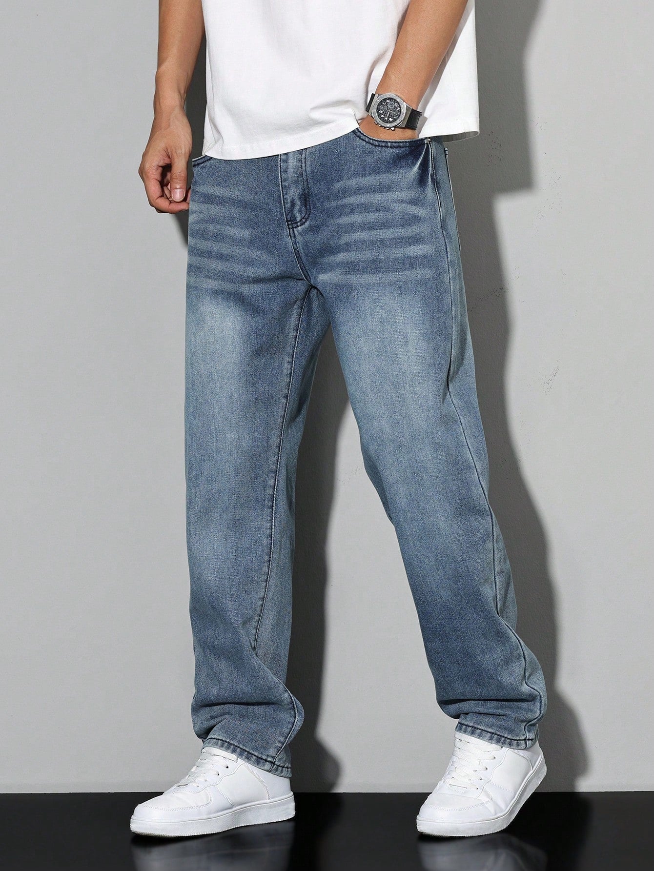 Jean uni décontracté pour homme