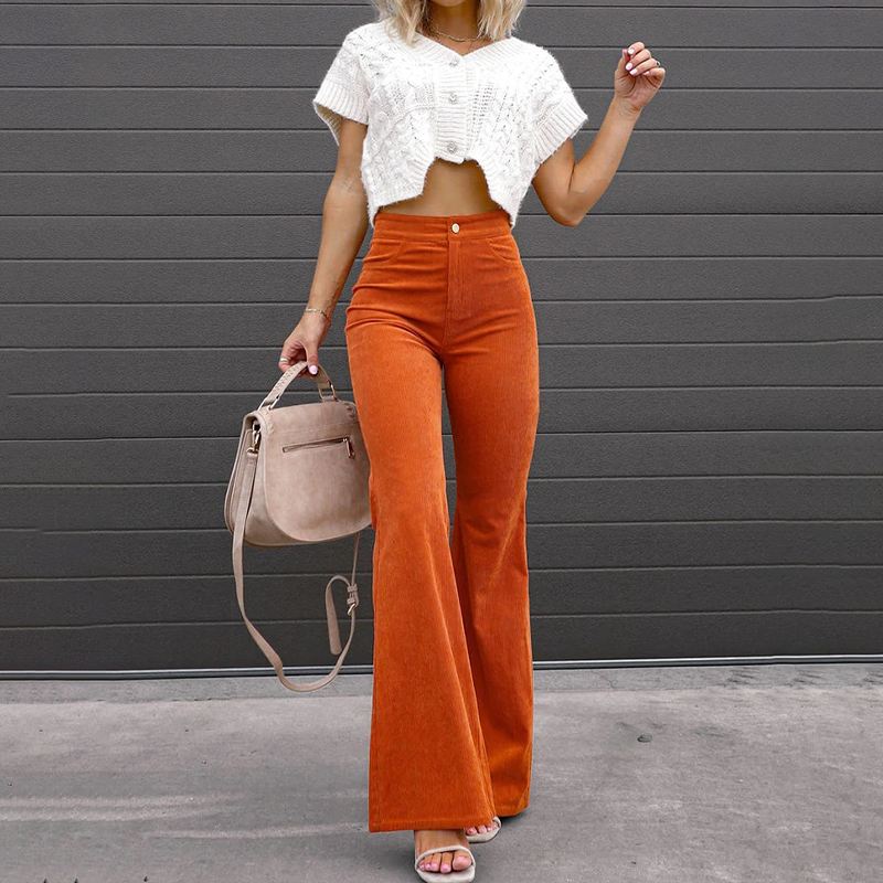 Pantalon Évasé Taille Haute Femme