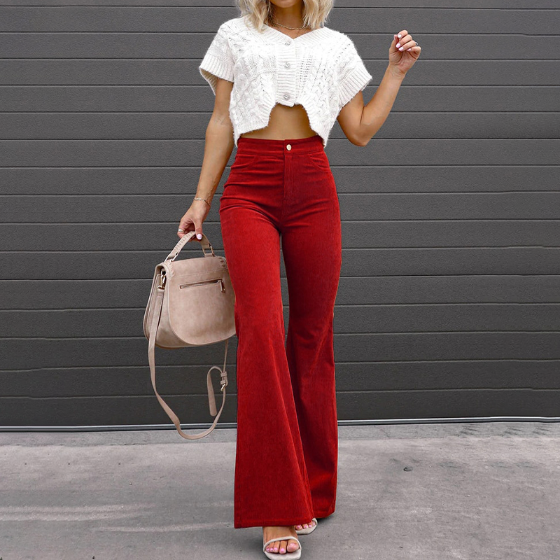 Pantalon Évasé Taille Haute Femme