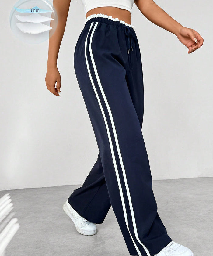 Pantalon de Jogging Sportif Taille Haute à Rayures