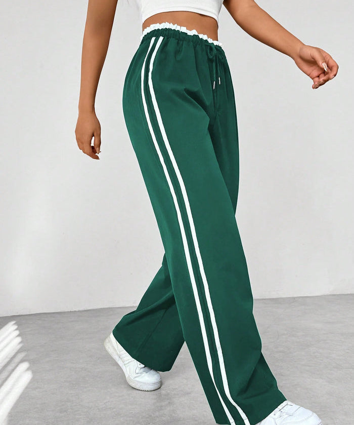 Pantalon de Jogging Sportif Taille Haute à Rayures