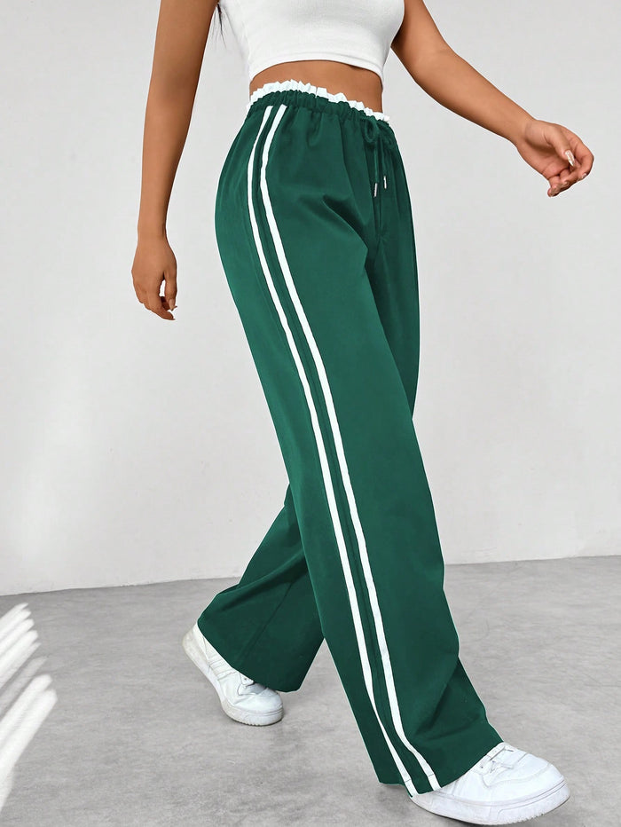 Pantalon de Jogging Sportif Taille Haute à Rayures