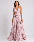Robe longue en chiffon à motif floral – col en V, coupe A-line, pour mariage et cérémonie
