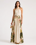 Robe longue à col halter – Taille définie, coupe fluide, pour vacances et soirées