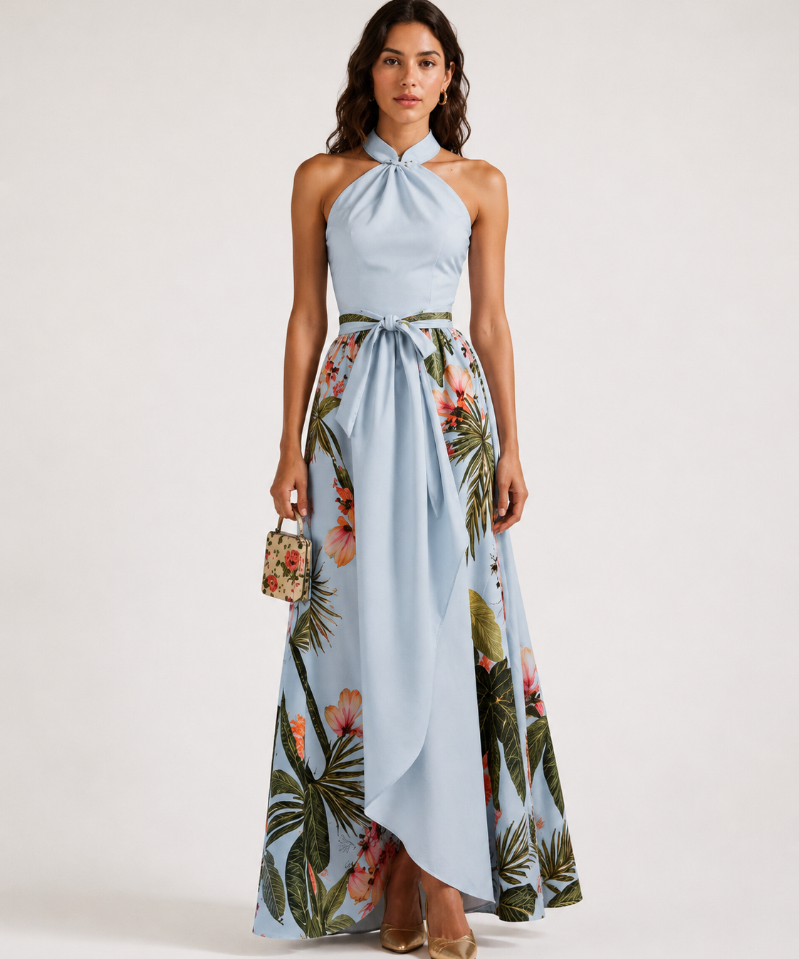 Robe longue à col halter – Taille définie, coupe fluide, pour vacances et soirées