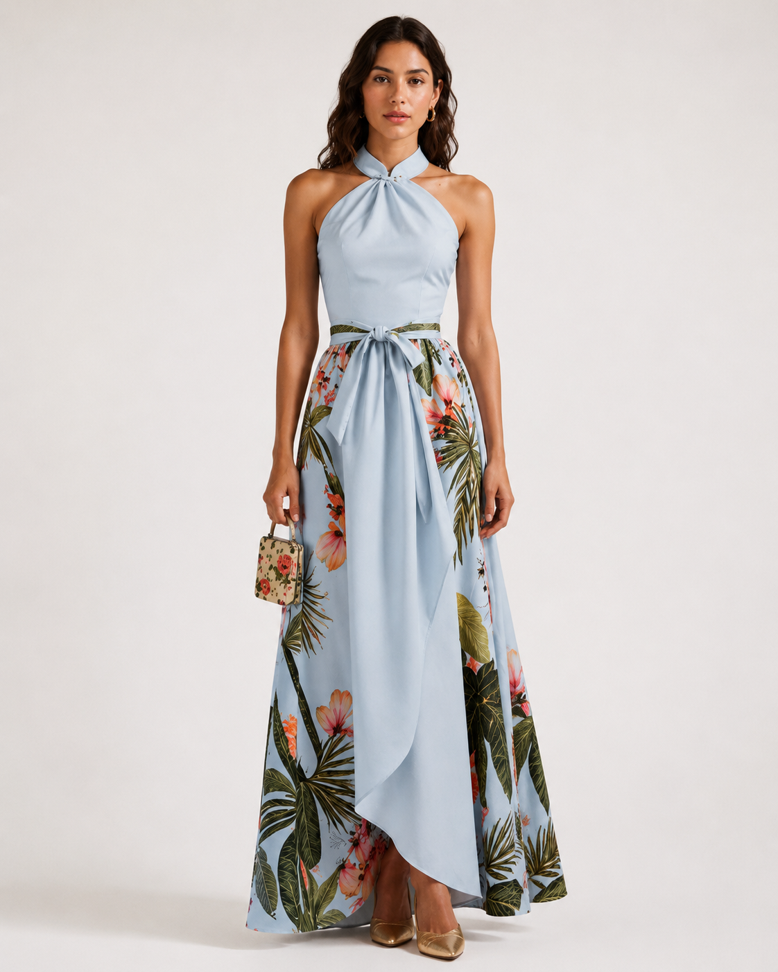 Robe longue à col halter – Taille définie, coupe fluide, pour vacances et soirées