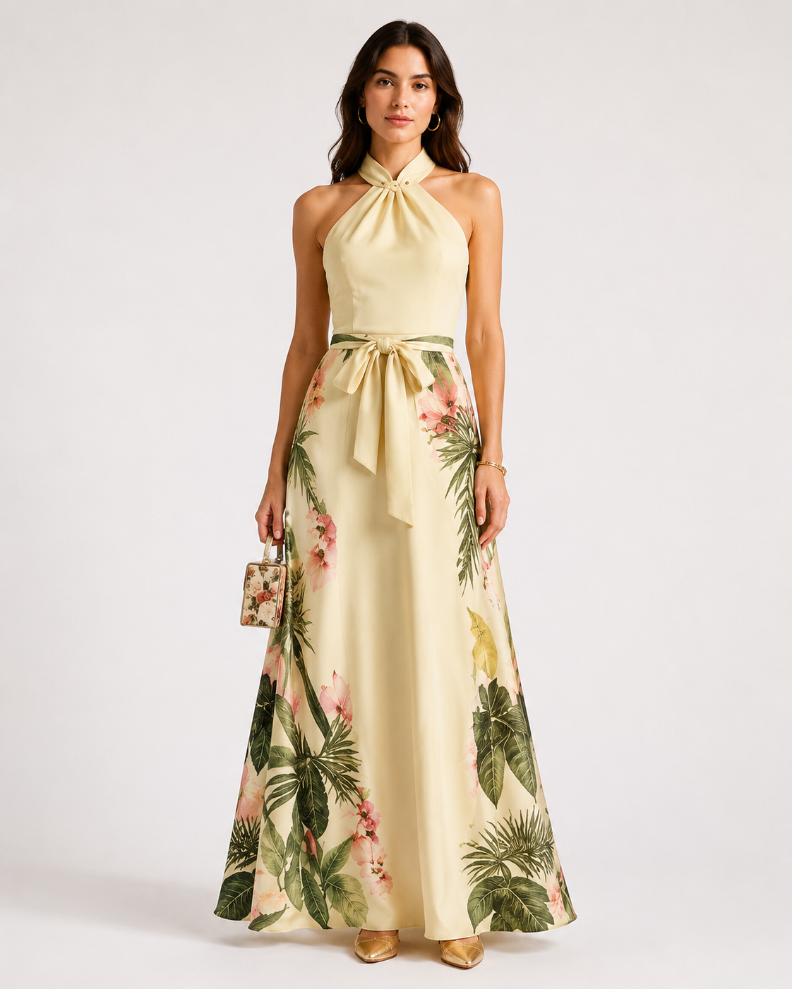 Robe longue à col halter – Taille définie, coupe fluide, pour vacances et soirées