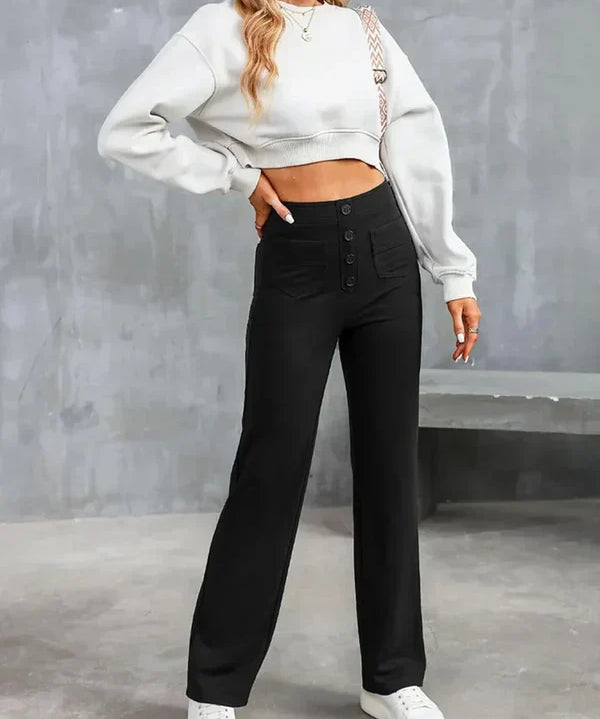 Pantalon Taille Haute Extensible pour Femme – Poches Latérales Chic