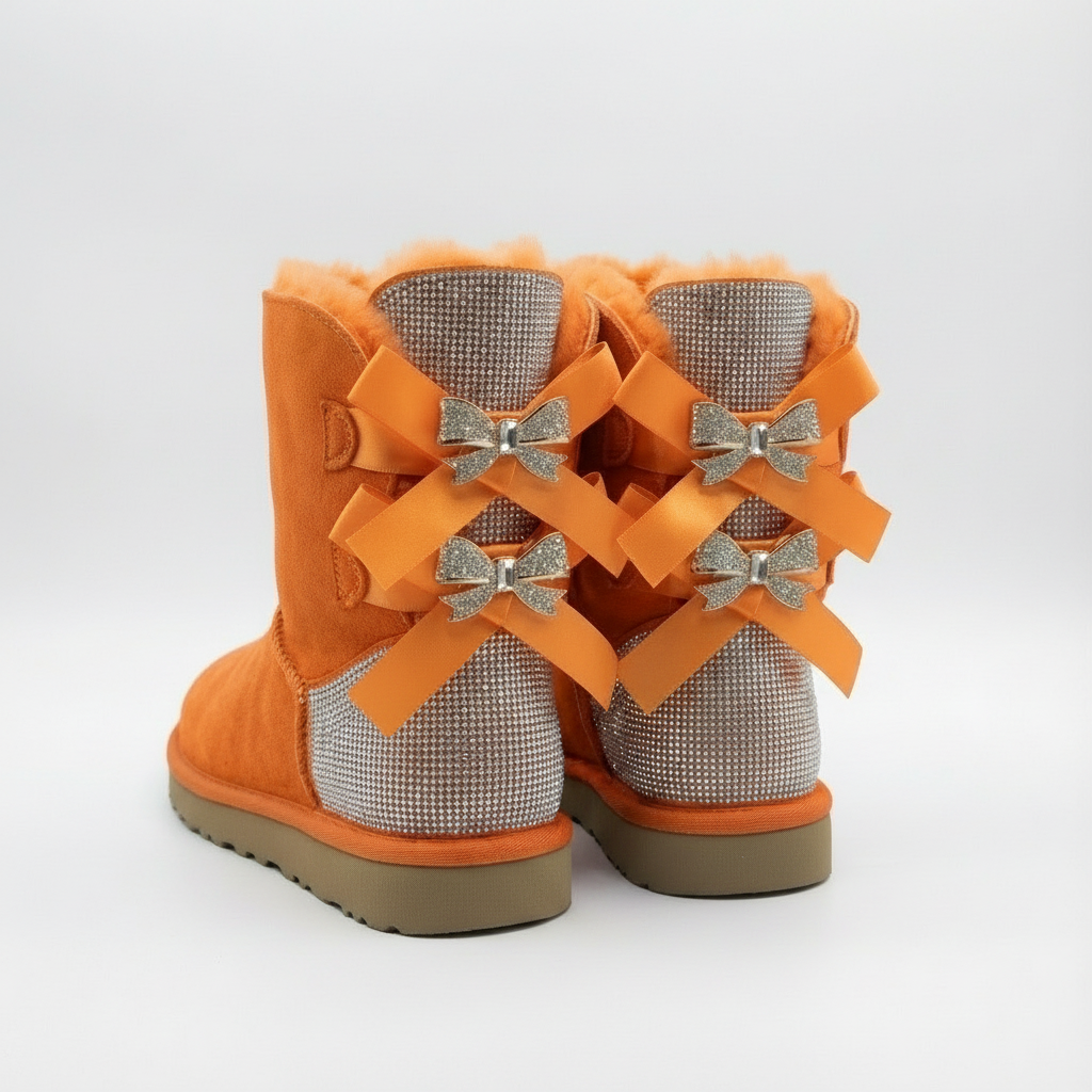 Sparkle Bow Boots Winter Suede Boots with Bow and Glittering Details