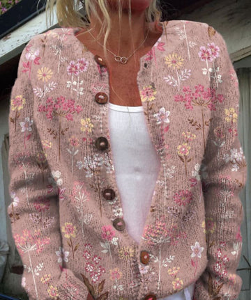 Gilet Tricoté Chaud pour Femmes avec Imprimé Floral - SANNE