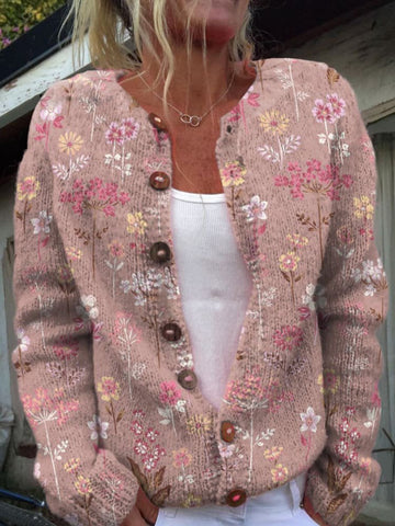 Gilet Tricoté Chaud pour Femmes avec Imprimé Floral - SANNE