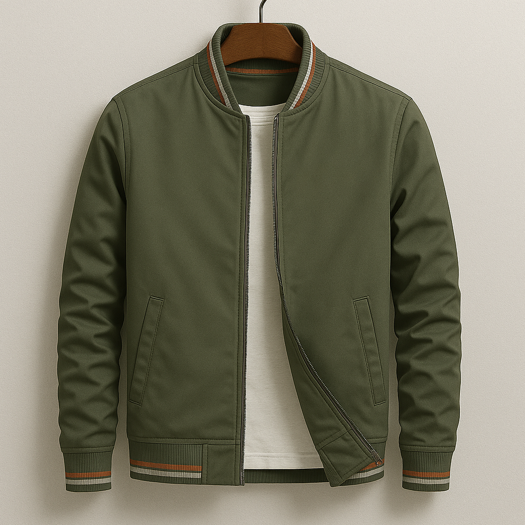 Veste Bomber Zippée pour Homme avec Col Ribané et Poches Frontales