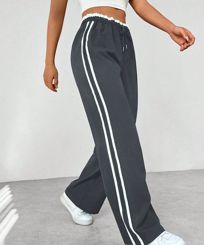 Pantalon de Jogging Sportif Taille Haute à Rayures