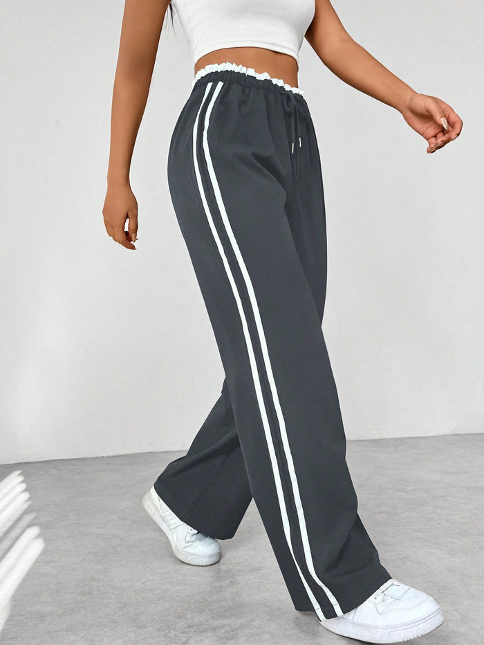 Pantalon de Jogging Sportif Taille Haute à Rayures