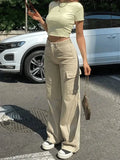 Pantalon Cargo Femme Taille Haute à Poches