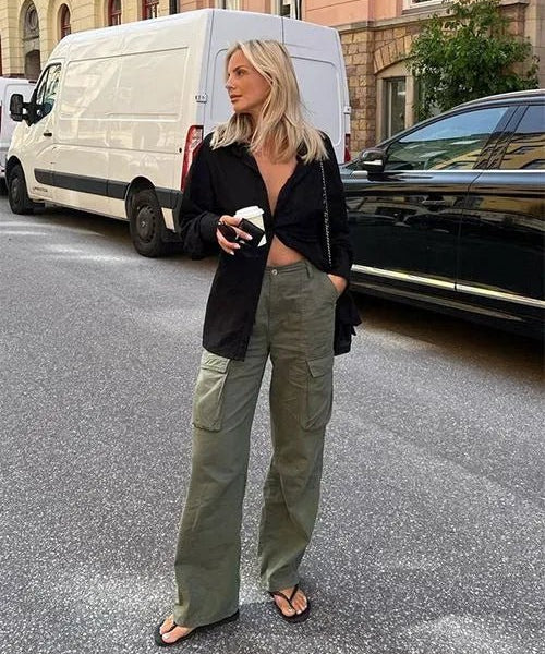 Pantalon Cargo Femme Taille Haute à Poches