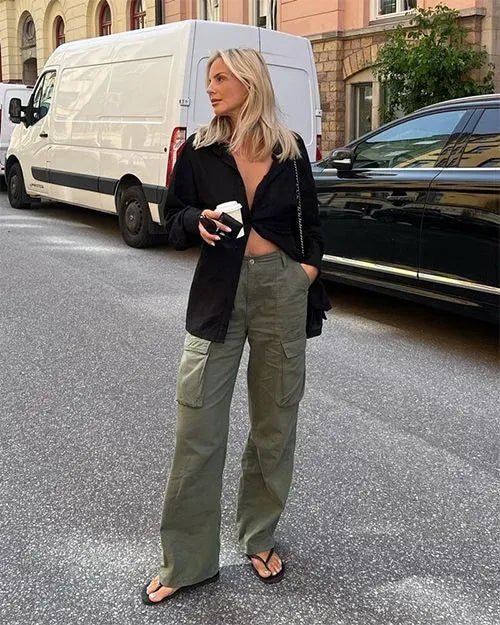 Pantalon Cargo Femme Taille Haute à Poches