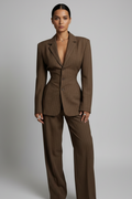 Blazer Vintage Rayures Pantalon Taille Haute