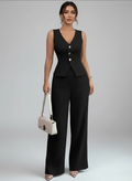 Tailleur Sans Manches Pantalon Large