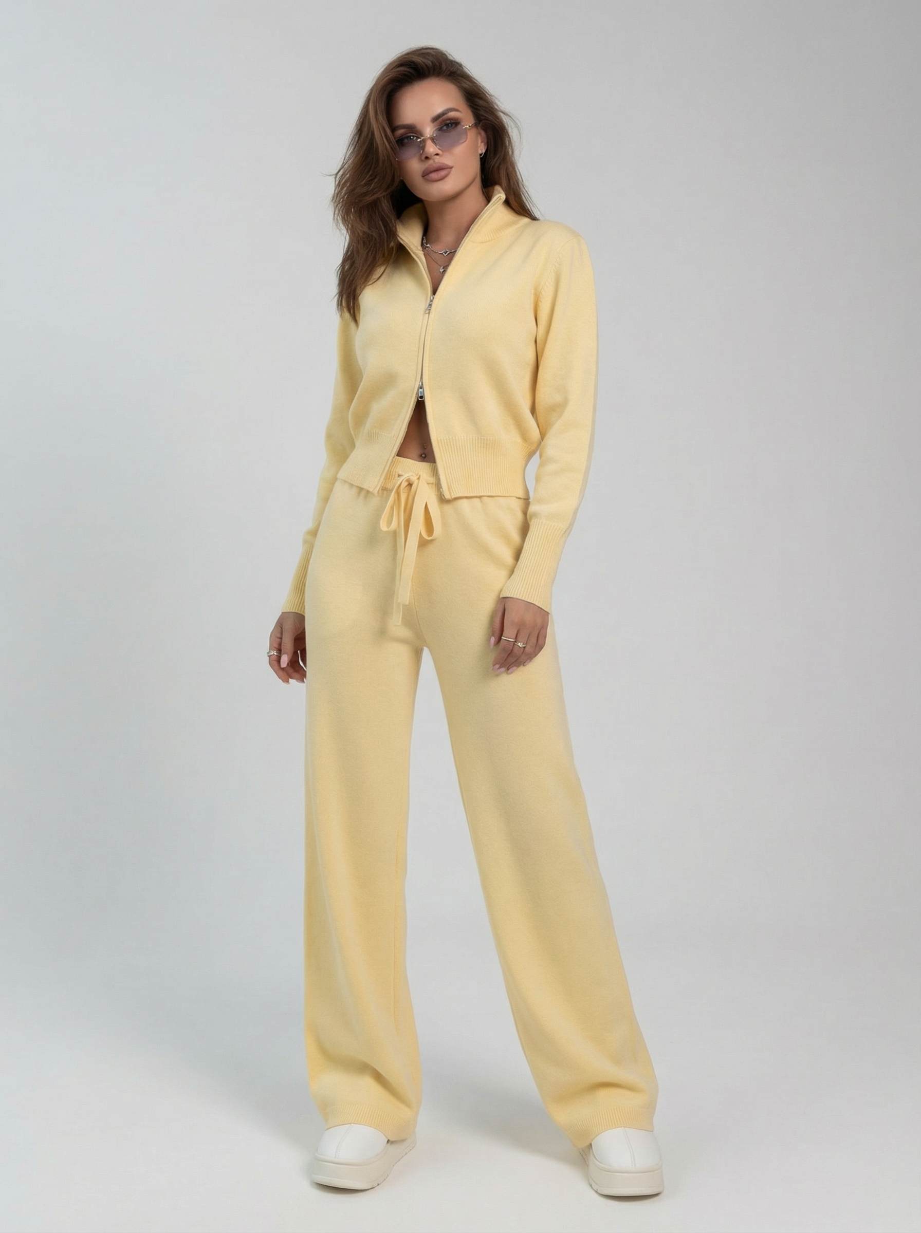 Ensemble lounge en maille zippé avec pantalon large