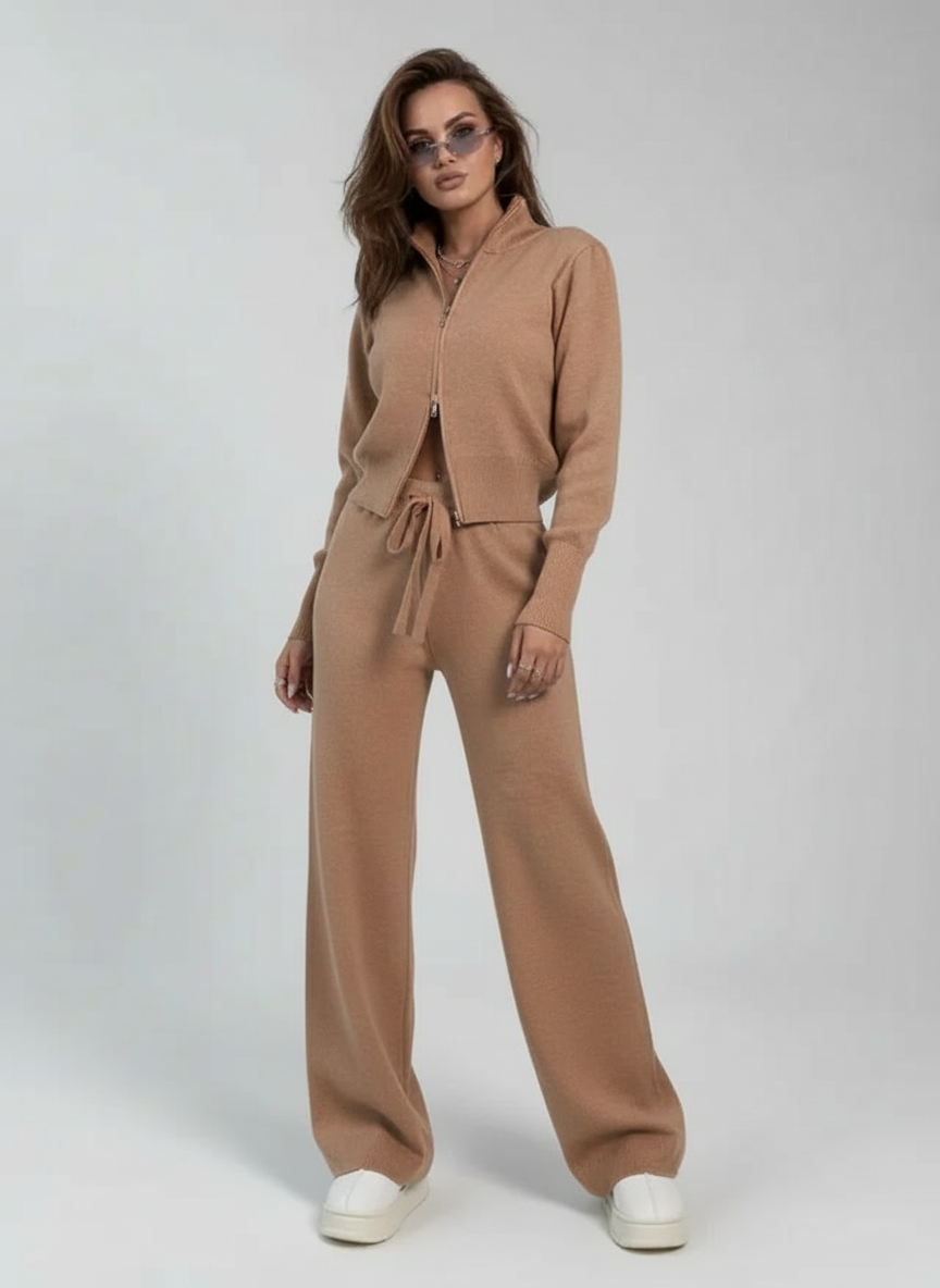 Ensemble lounge en maille zippé avec pantalon large