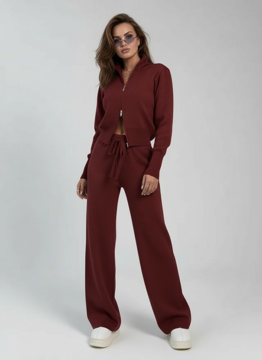 Ensemble lounge en maille zippé avec pantalon large