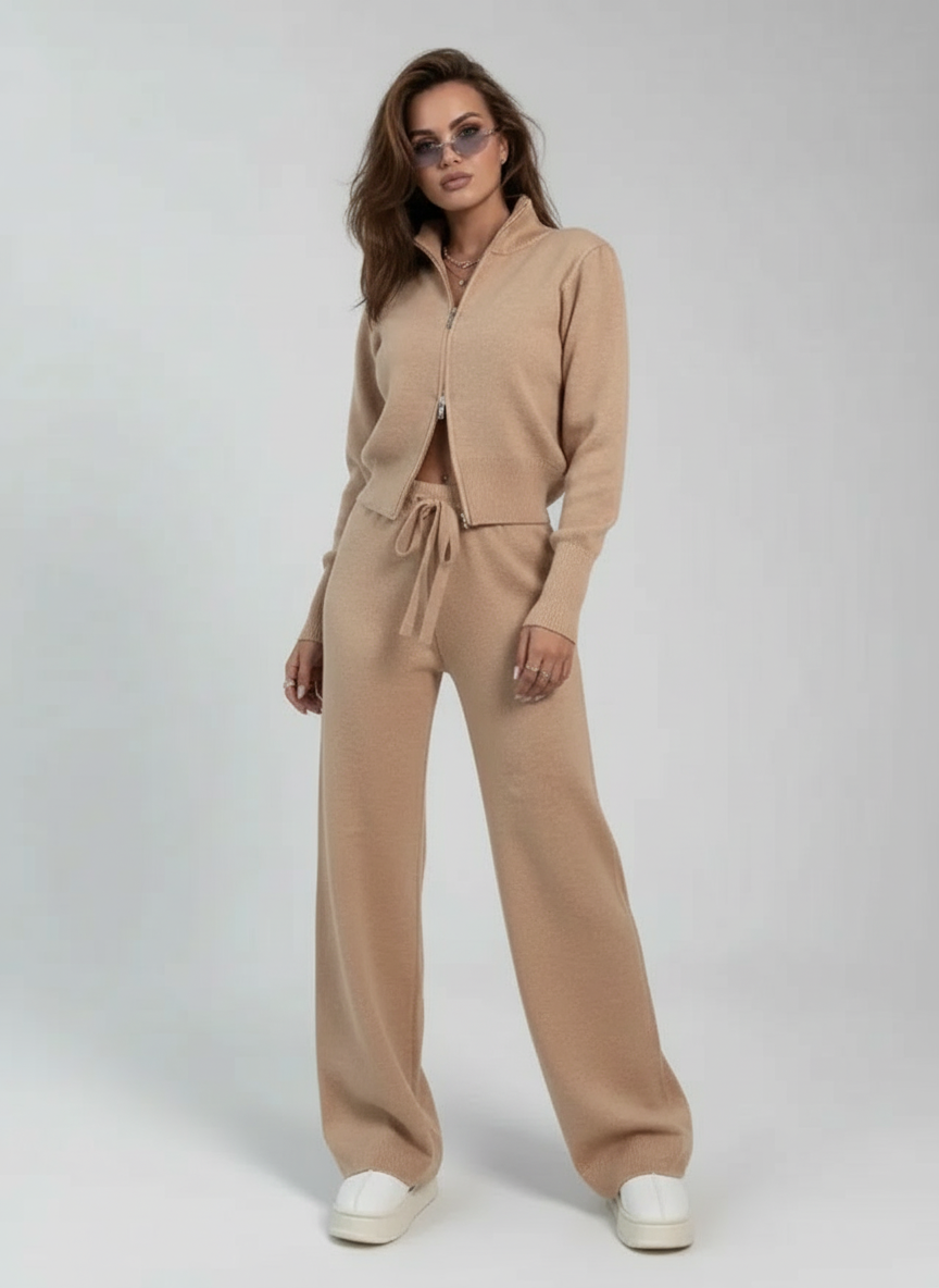 Ensemble lounge en maille zippé avec pantalon large