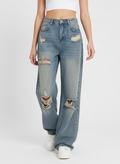 Jean Bleu Taille Haute Coupe Droite Vintage Élancée