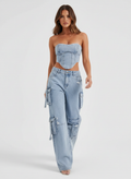 Ensemble denim deux pièces style cargo à corset structuré
